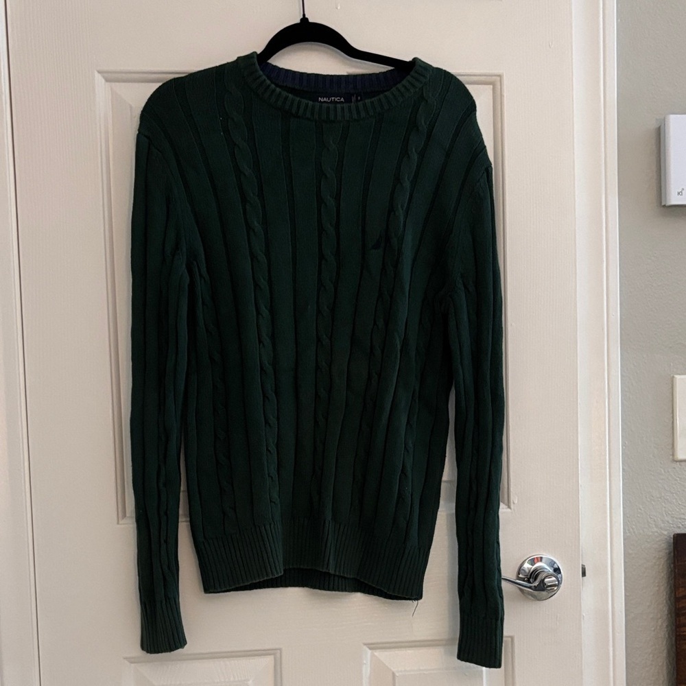 Nautica Men’s Dark Green Cable Knit Sweater medium